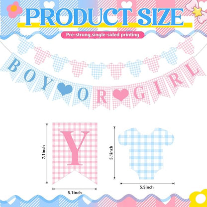 Hahafelt 1 Pcs Blue Pink Gingham Boy or Girl Clothesline Bodysuit Banner - Image 2
