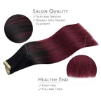 WENNALIFE Tape in Hair Extensions Human Hair, 40pcs 120g 26 inch Ombre Jet Black to Burgundy Hair Extensions Real Human Hair Straight Tape in Extensions Reusable Invisible Human Hair Extensions