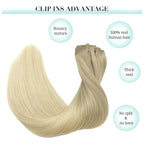 DOORES Hair Extensions Clip in Human Hair, 3pcs 65g 18 Inch Balayage Ash Blonde to Golden Blonde and Platinum Blonde Clip in Hair Extensions Straight Natural