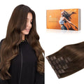 DOORES Seamless Clip in Hair Extensions, Chocolate Brown 7pcs 160g 24 Inch, Human Hair Extensions Remy Straight Thick Invisi Edge Weft