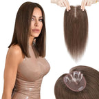 Hairro 100% Human Hair Topper No Bangs, Real Clip in Hair Hairpieces for Women, 3.94x4.72" Silk Base for Thinning Receding High Hairline, 10 Inch Dark Brown Middle Part
