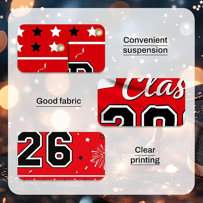 Red Graduation Banner Class of 2026-72" x 44" Congrats Grad Backdrop Decorations - Image 2
