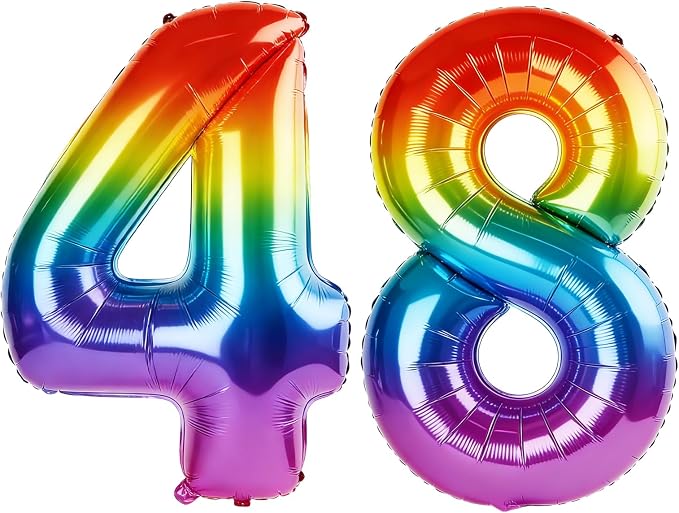 40 Inch Number 48 Balloons for 48th Birthday Party Decorations, 0-100 Rainbow by FOBELEC