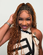 Human Hair Boho Curls Hand-Tied HD Full Lace Wig - 24" Salon-Level Small Box Synthetic Braids (100 Braids, High Density) Pre-Cut Swiss HD Lace, Pre-Plucked, Knotless - 1B/30 Ombre Brown