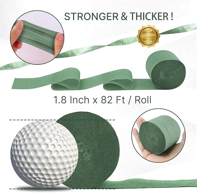 PartyWoo Sage Green Gold Sand White Crepe Paper Streamers 6 Rolls 492 FT | - Image 6