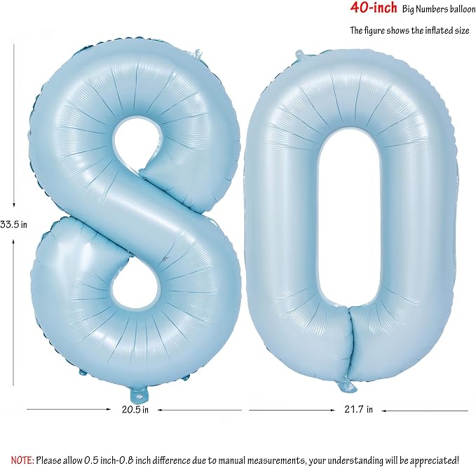 40 In Matte Blue Number Balloons Helium Foil Mylar Balloon Party Digital 80 | - Image 2