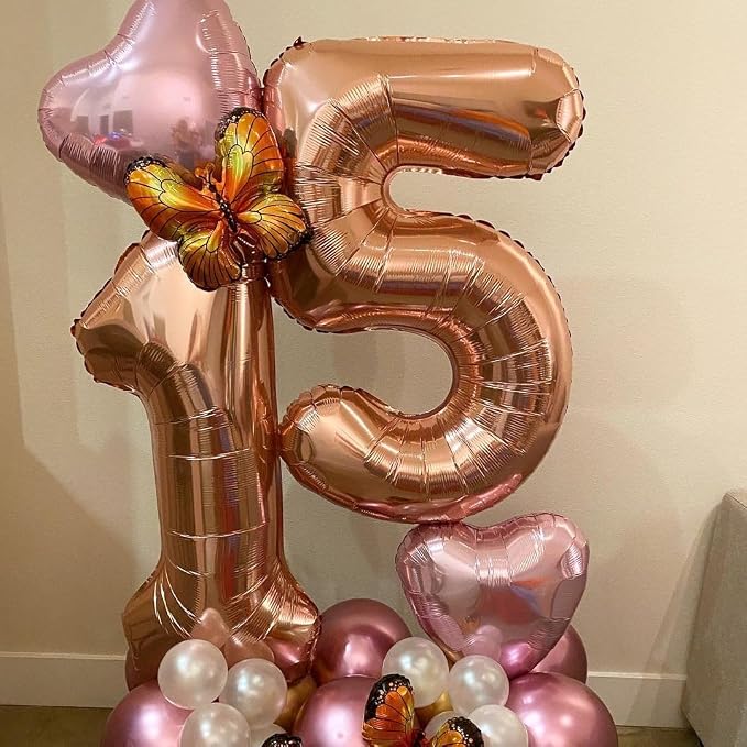 Rose Gold 15 Number Balloons, 40 Inch Big Giant Jumbo 15 or 51 Balloon Numbers - Image 2