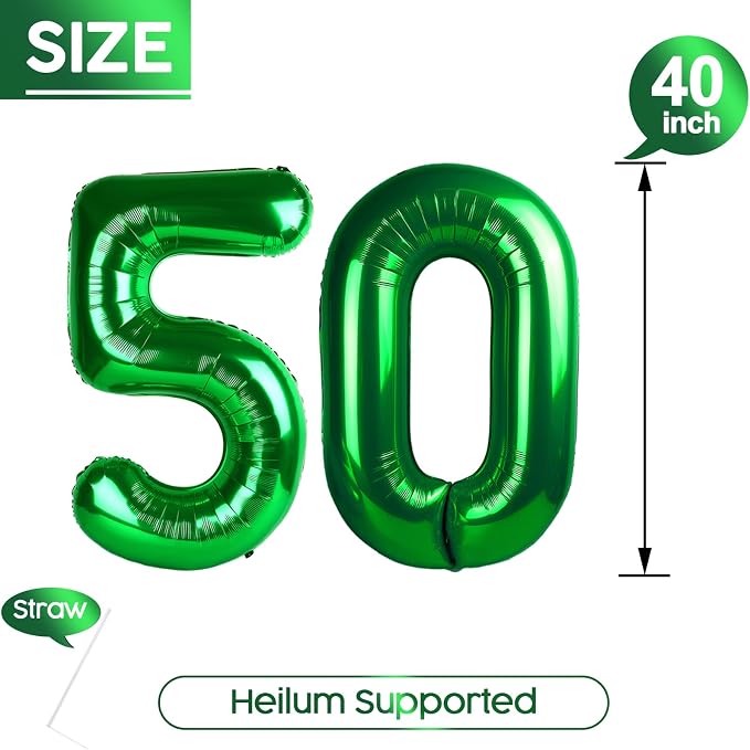 50 Balloon - Green Birthday Number Balloons, 40 Inch Decorations Men Women | - Image 5