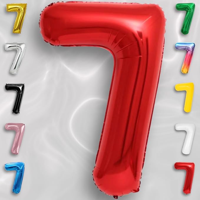 Red Number Balloon 7 Mylar Foil Balloons 40 inch - Image 2