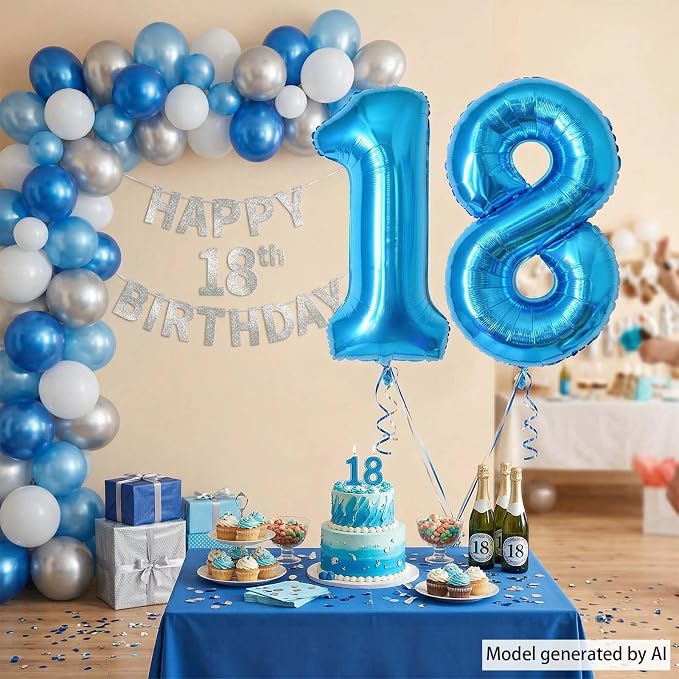 Light Blue Number 18 Balloon 40 Inch, Foil Numeral - Image 7