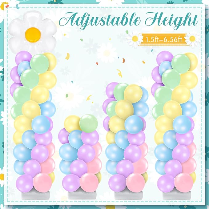 Kasyat 2 Sets Daisy Pastel Party Balloon Column Stand Kit, Adjustable Groovy - Image 4