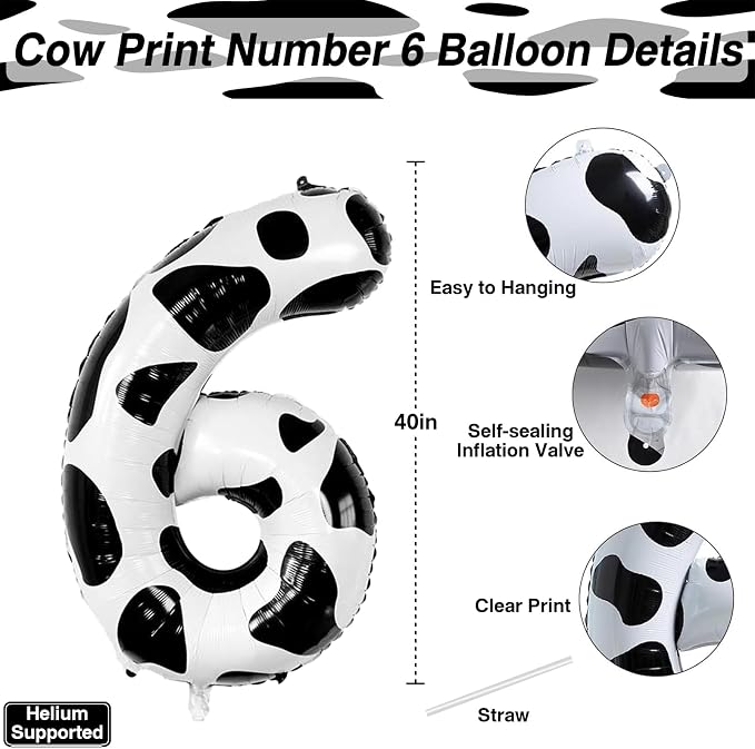 40 Inch Cow Print Number 16 Balloon Set, Giant Black & White Foil "16" Number - Image 4