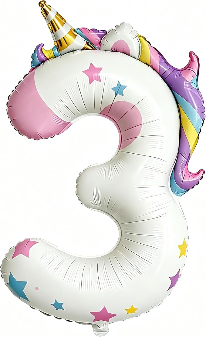 Unicorn Theme Number 3 Balloon, 40 Inch Foil Number Balloon by Unknown