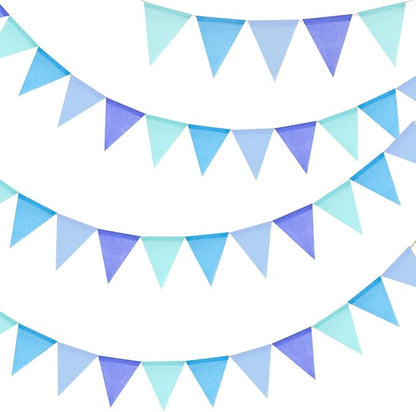 G2PLUS Pre-Strung Burlap Pennant Banner, 39Ft Blue Triangle Flag Bunting by G2PLUS