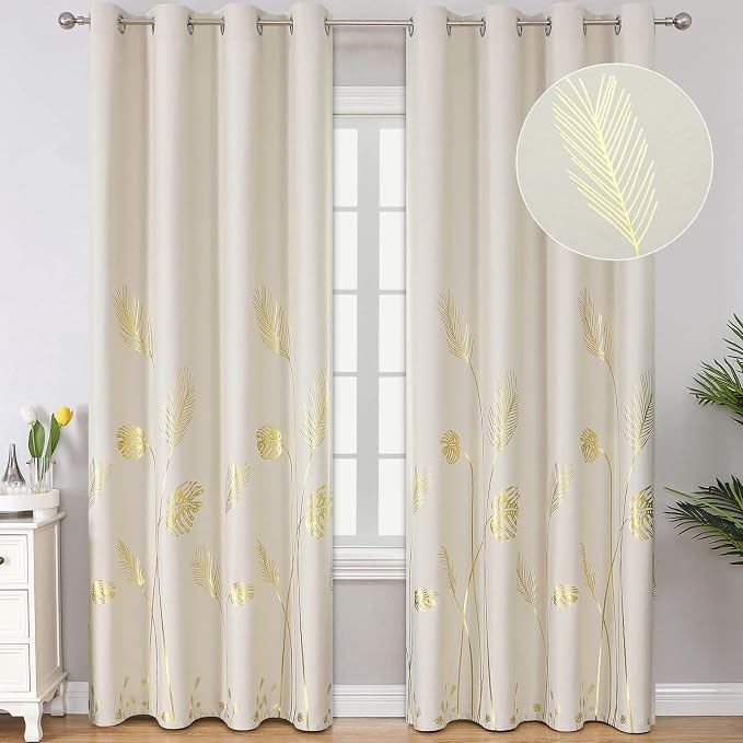 Cream Beige Room Darkening Curtains Window Curtains 90 Inches Long, Thermal by ESTELARTEXTILER