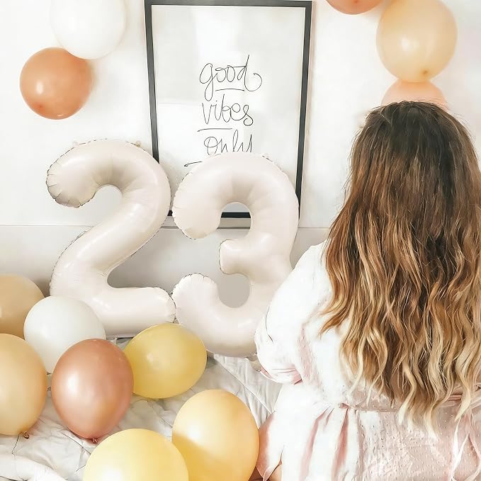 Cream Number 3 Balloon 40 Inch Beige Nude Number 3 Balloon - Image 3