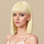 Allbell Platinum Wigs for Women Short Bob with Bangs Heat Resistant Synthetic Hair 12 inch for Daily Party Halloween Costume Use
