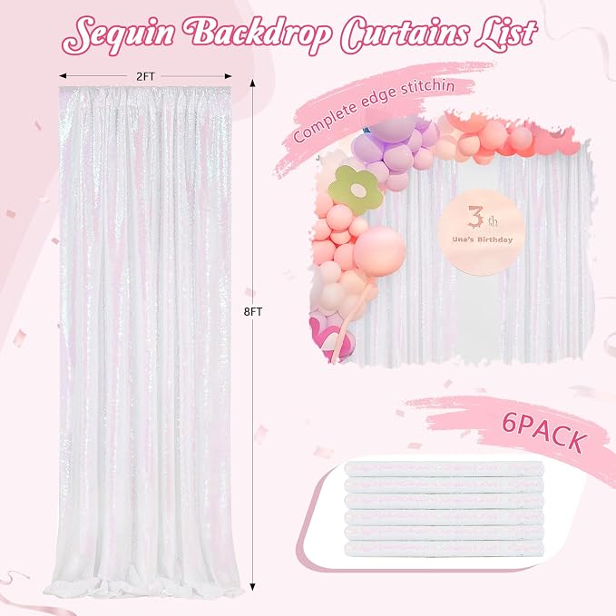 Backdrop Curtains Glitter 6 Panels Iridescent Sequin Background 2ftx8ft | - Image 4