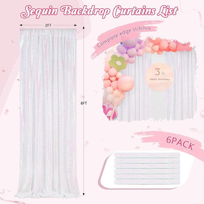 Backdrop Curtains Glitter 6 Panels Iridescent Sequin Background 2ftx8ft | - Image 4