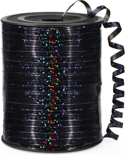 Black Curling Ribbon, 500 Yard, Shiny Metallic, Laser Thin, Celebratory by OMISELIO