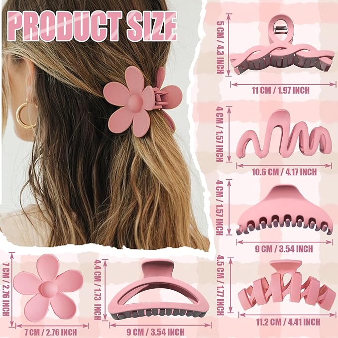 12 Pcs Claw Clips, Multi-Shapes Hair Clips for Women Girls, Non-Slip Large Jaw Claw Clips for Thick Thin Curly Hair Accessories (Blue + Pink)