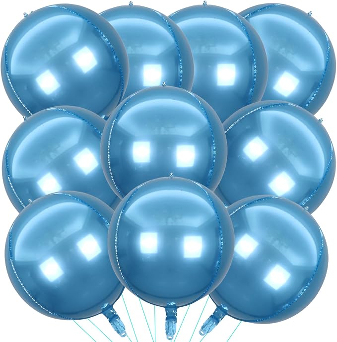 10 Pcs 22 Inch Light Blue Mylar Balloons, Large 4D Giant Round Foil Balloon Big by KALOR