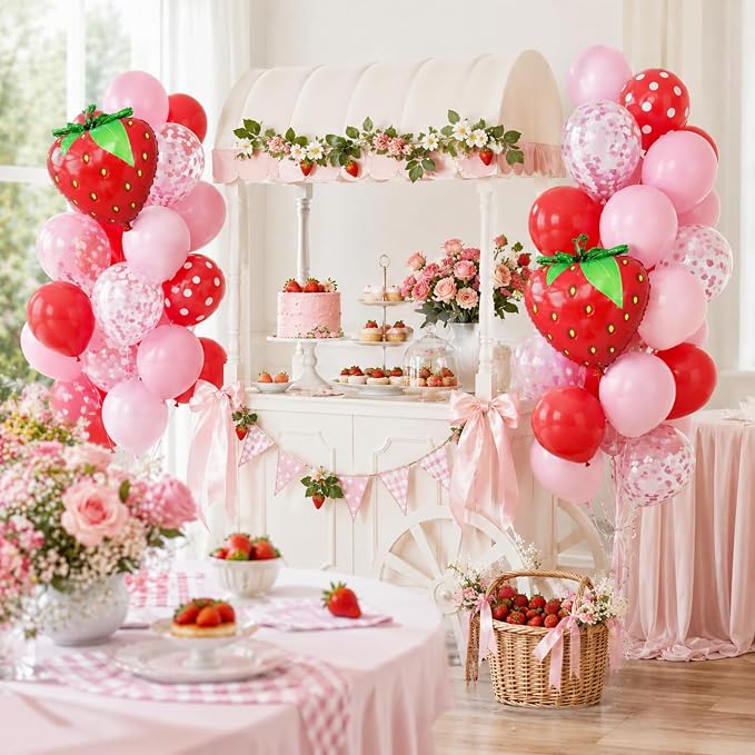 Strawberry Balloons for Sweet Party Decor | 12 Inch Red Pink Strawberry Printed - Image 7