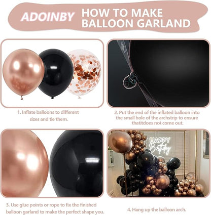 Rose Gold and Black Balloon Arch Kit, ADOINBY 140Pcs Metallic Rose Gold Black - Image 3