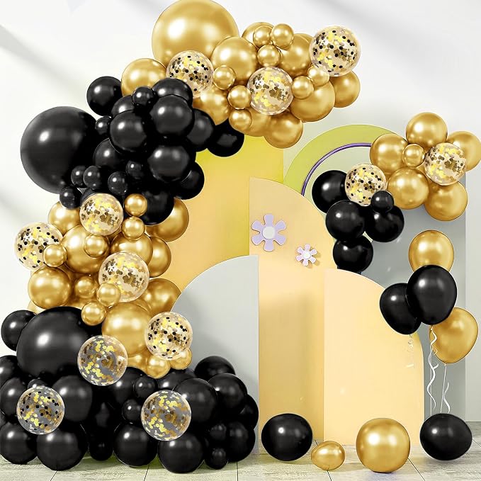 142 Pieces Black and Gold Balloon Garland Arch Kit Black and Gold Confetti by BHUCUTU