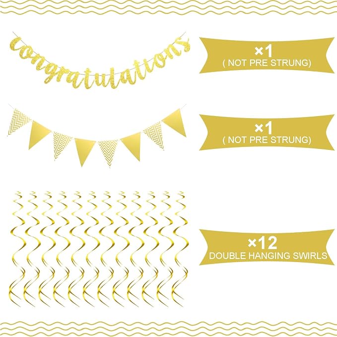 Outus Pre-strung Glitter Congratulations Banner Triangle Flag Banner - Image 2