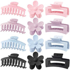 Large Hair Claw Clips 12 Pack, Flower Hair Clips for Thin Hair, Big Square Matte Strong hold for Thick Hair, 3 Styles Hair Clips for Women Thick Hair