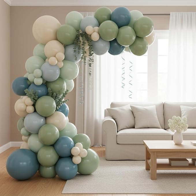 Sage Green Dusty Blue Balloons for Baby Shower Birthday Party Decorations | - Image 6