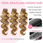 Clip in Hair Extensions Real Human Hair Body Wave #4/27 Chocolate Brown to Honey Blonde 100% Brazilian Remy Human Hair Extensions 8pcs Per Set with 18 Clips Double Weft 22 Inch 110g/3.6oz