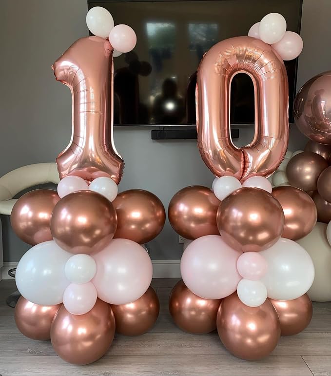 40 Inch Rose Gold 10 Number Balloons Giant 10 Balloons Rose Gold Birthday 10 - Image 4
