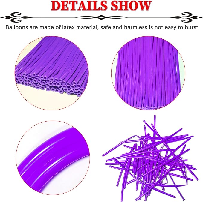 Purple 260 Long Skinny Twisting Animal Balloons, Rainbow Balloons - Image 2