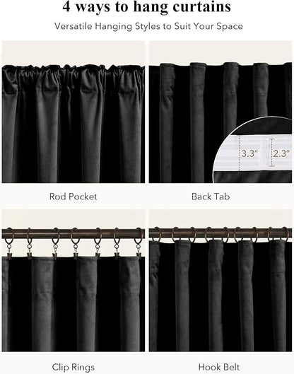 Blackout Black Velvet Curtains for Home Theater, W52 x L84, 2 Panels | 300GSM - Image 2