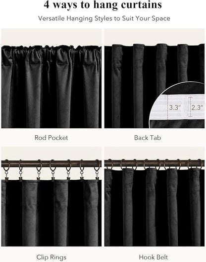 Blackout Black Velvet Curtains for Home Theater, W42 x L90, 2 Panels | 300GSM - Image 2