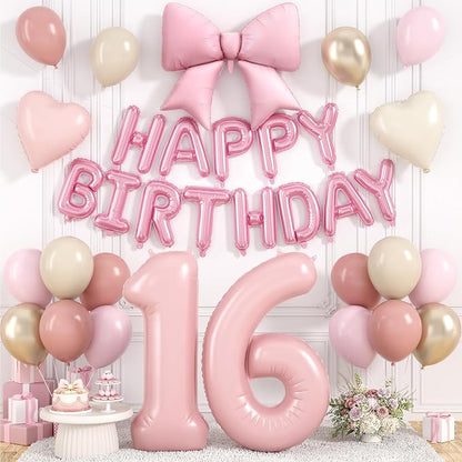 Dusty Pink Number 16 Balloon, Sweet 16th Birthday Decorations by Hapmori