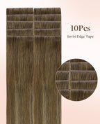 GOO GOO Invisi Edge Tape in Hair Extensions Human Hair, 3/8/613 Balayage Walnut Brown to Ash Brown and Bleach Blonde, 10pcs 20inch 30g, Virgin Remy Hair, Seamless Injected Tape, Natural Look