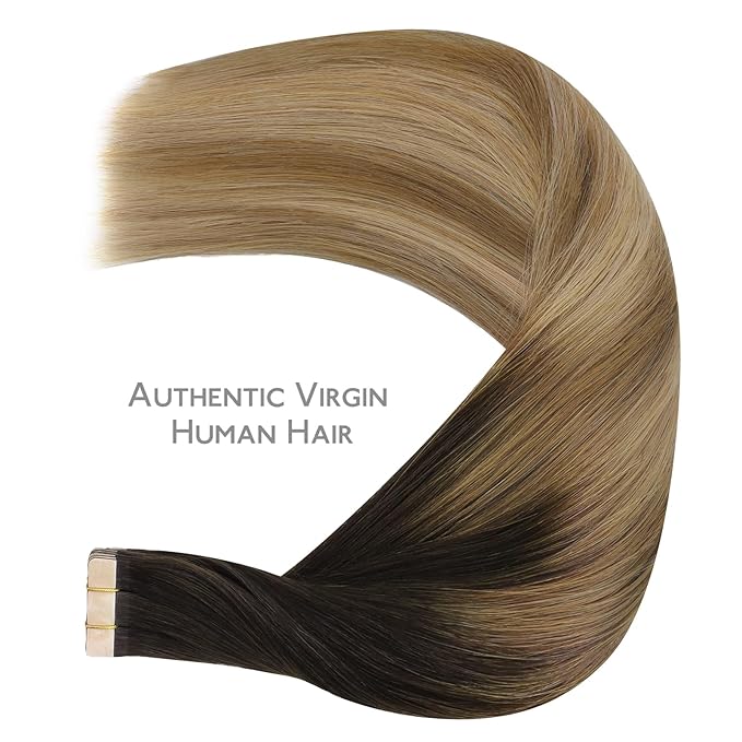 WENNALIFE Tape in Hair Extensions Human Hair Dark Brown to Chestnut Brown and Dirty Blonde Highlighted Tape in Extensions, 10pcs 30g 22 inch Remy Invisible Tape Ins Straight Colored Soft Refill Set