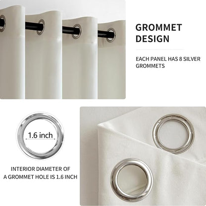 MIULEE Velvet Curtains Ivory 52 x 96 Inch Length Set of 2 | Grommet Drapes - Image 2