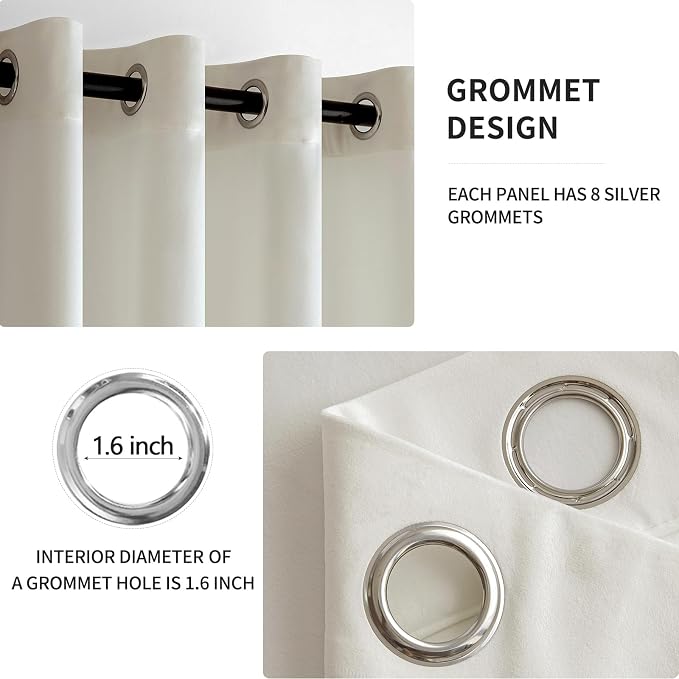 MIULEE Velvet Curtains Ivory 52 x 90 Inch Length Set of 2 | Grommet Drapes - Image 2