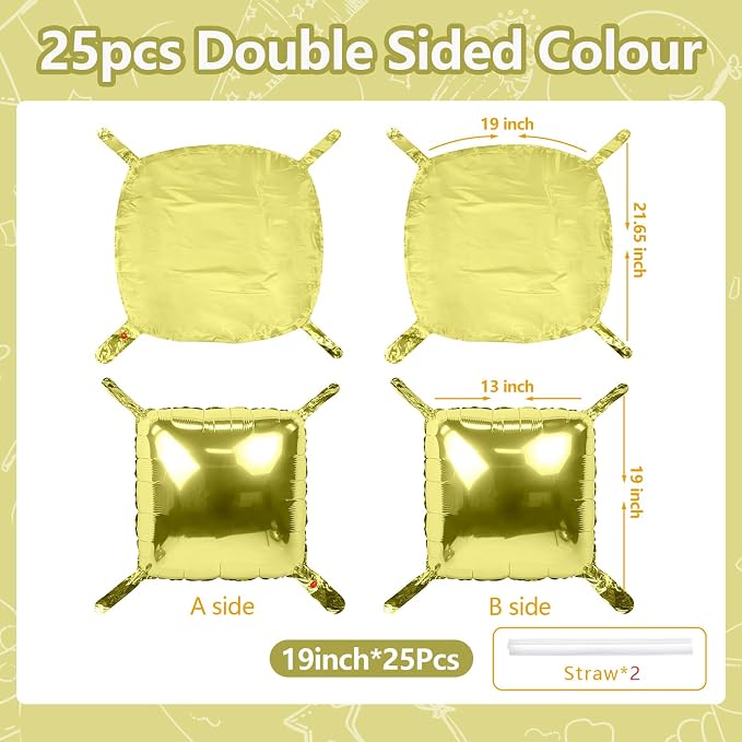 NISOCY 25PCS Metallic Light Gold Square Foil Balloons Wall Backdrop | Double - Image 2