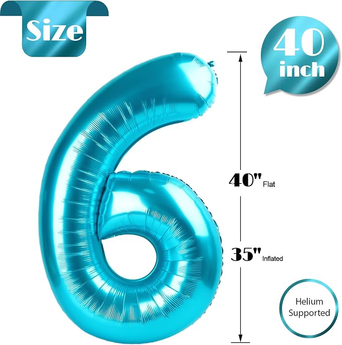 Light Blue Number 6 Balloon 40 Inch - Image 4