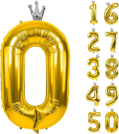 Gold Number 0 Balloon with Crown, 40 inch Gold Number Balloon 0th Birthday by Yeodong