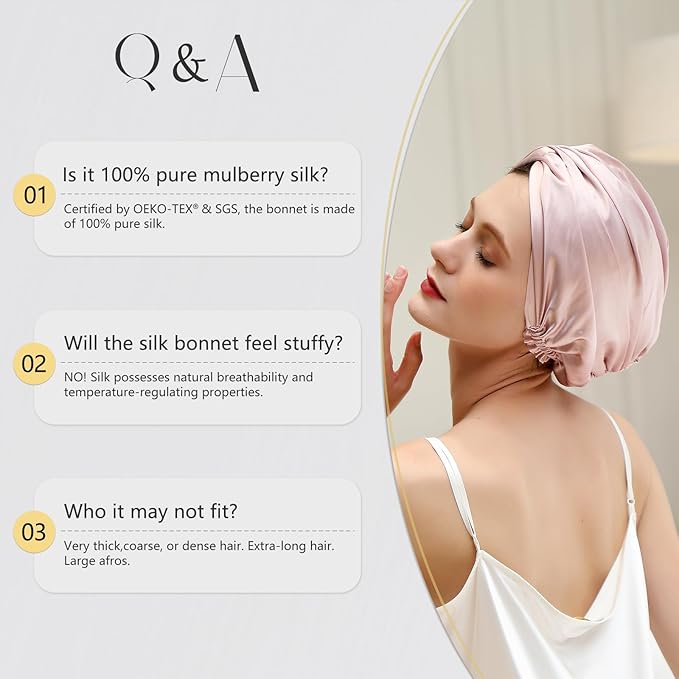 ZIMASILK 100% 22 Momme Mulberry Silk Bonnet for Sleeping Women, Breathable Silk Hair Wrap for Premium Hair Protection - Reducing Friction (1Pc, Navy)