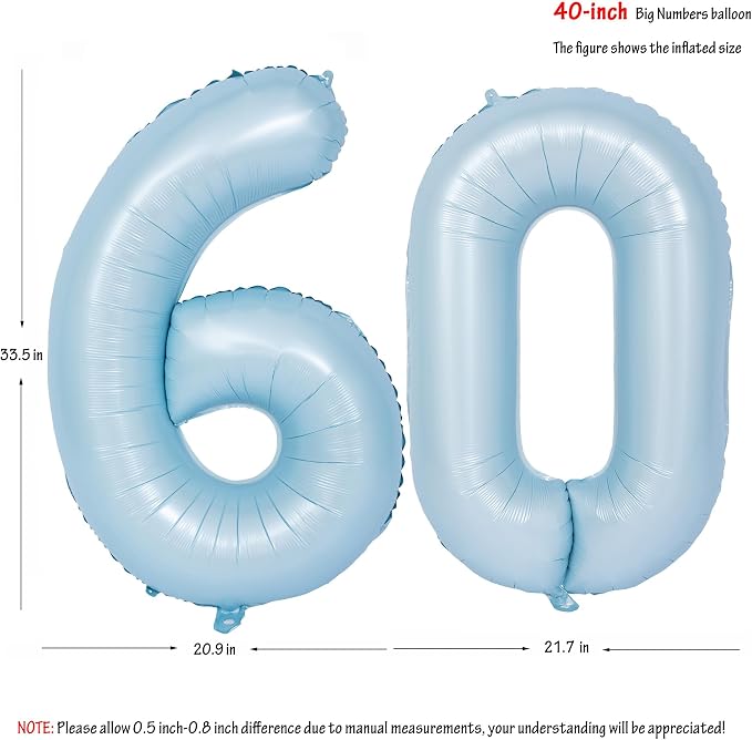 40 In Matte Blue Number Balloons Helium Foil Mylar Balloon Party Digital 60 | - Image 2