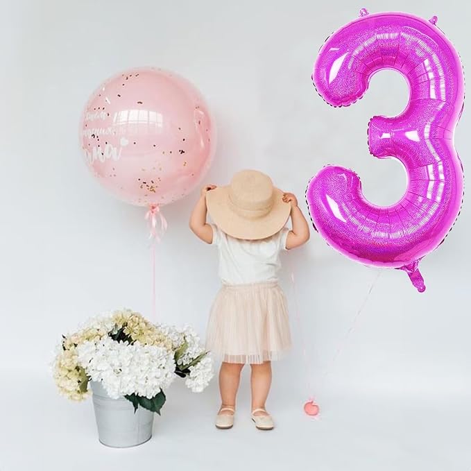 Hot Pink 1 Balloon, 40 Inch Large Laser Hot Pink Foil Helium Number Balloons 0-9 - Image 5