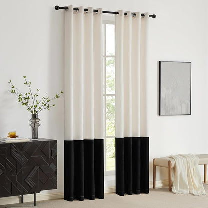 Modern Cream White Black Decorative Velvet Curtains 102 inches 2 Panels | Color - Image 6