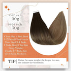 Full Shine Ombre Hair Extensions Tape in Balayage Glue in Extensions Color 2/6/18 Brown And Blonde Tape ins Human Hair Extensions Straight Seamless Hair Extension Remy Human Hair 22Inch 50G 20pcs